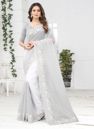 Buy Designer Sarees, Salwar Kameez, Kurtis & Tunic and Lehenga  Choli.Appealing Net Off White Saree