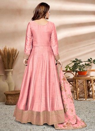 Resham Pink Art Silk Salwar Suit