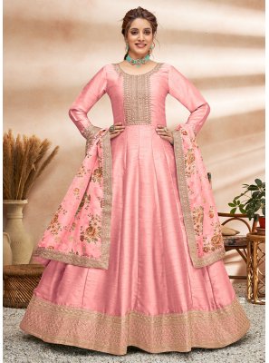 Resham Pink Art Silk Salwar Suit