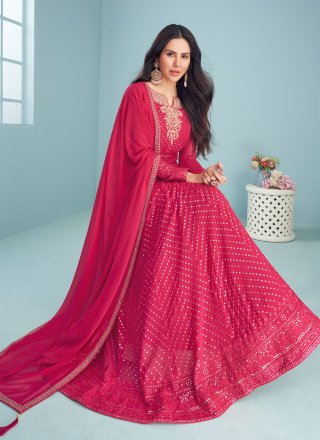 Resham Pink Georgette Readymade Salwar Kameez