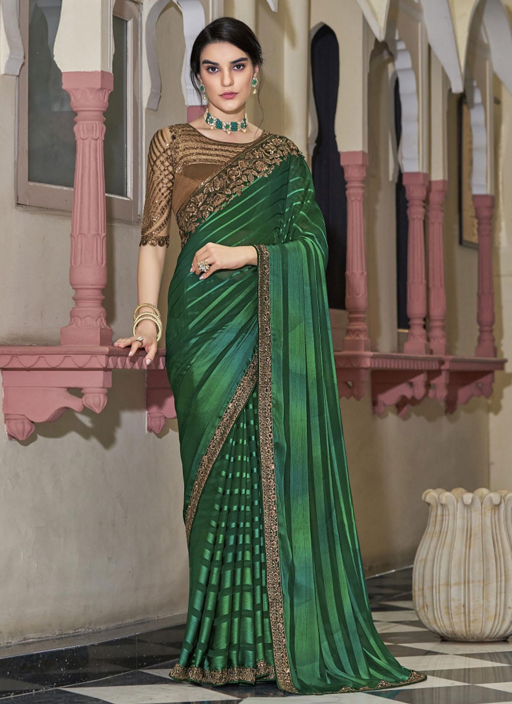 Resham Silk Classic Saree in Green