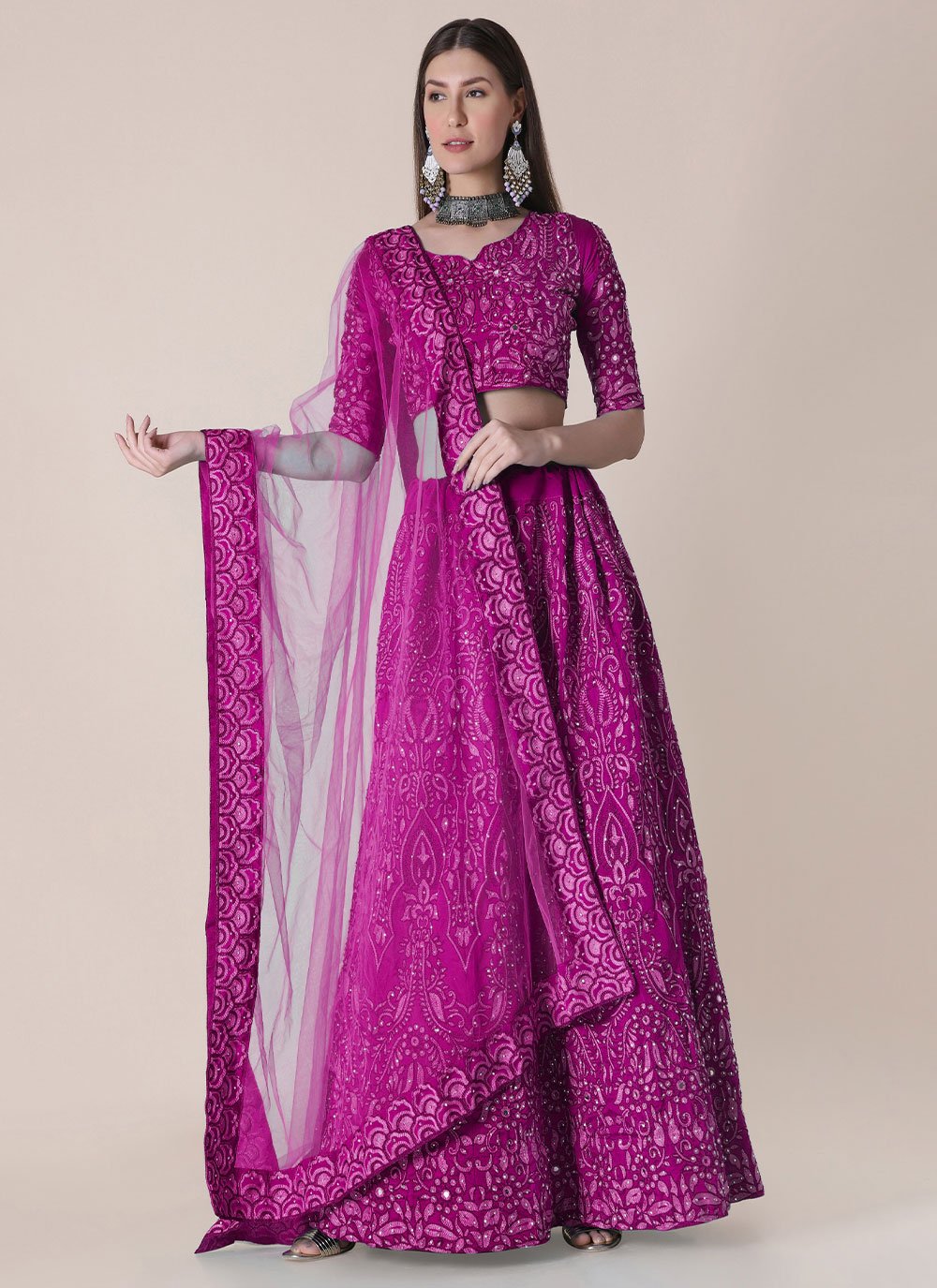 Resham Tafeta Silk Lehenga Choli in Purple
