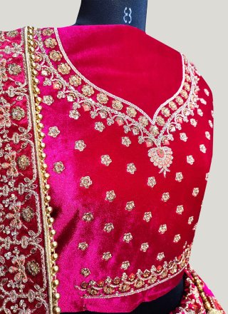 Resham Velvet Pink Trendy Lehenga Choli
