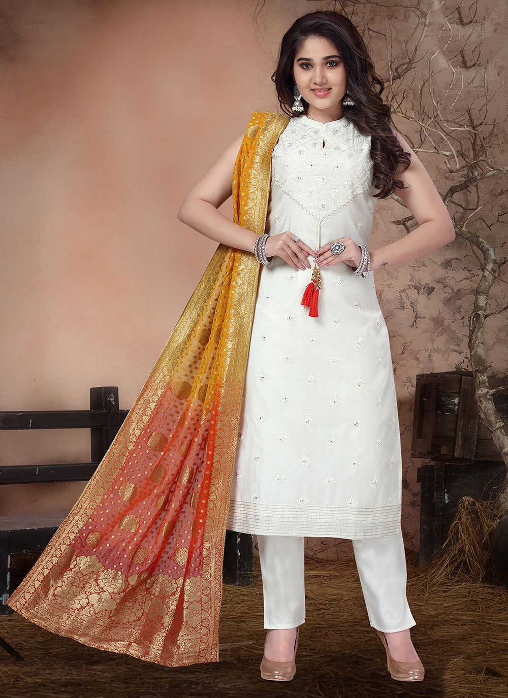 White and Gold Salwar SuitSalwar KameezIndian Salwar Kurti for GirlsSequin work salwar suit