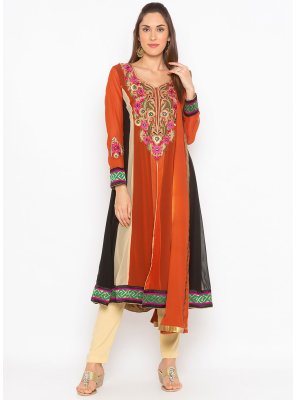 Rust Embroidered Georgette Salwar Suit