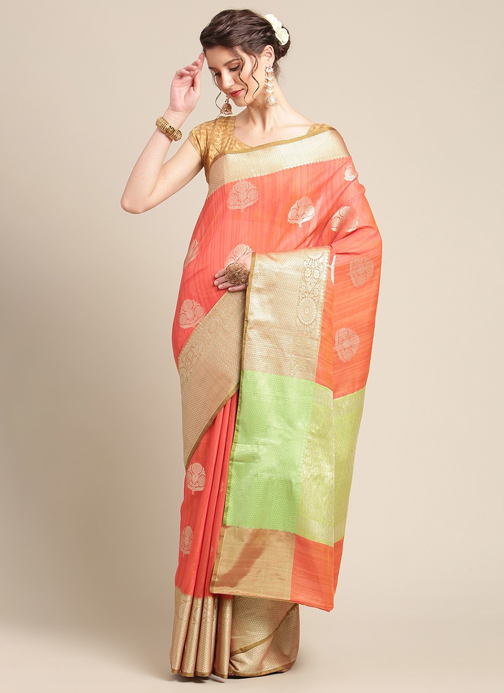 Rust Engagement Banarasi Silk Designer Traditional Saree