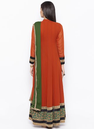Rust Georgette Embroidered Readymade Suit
