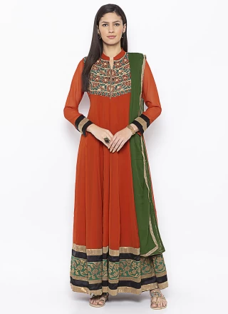 Rust Georgette Embroidered Readymade Suit