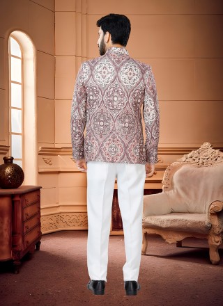 Rust Jacquard Jodhpuri Suit
