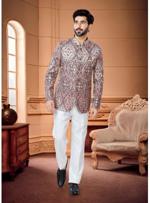 Rust Jacquard Jodhpuri Suit