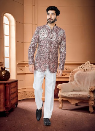 Pink Color Wedding Wear Jodhpuri Suit