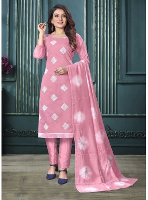 Salwar Kameez Embroidered Silk in Pink