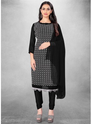 Salwar Suit Embroidered Georgette in Black
