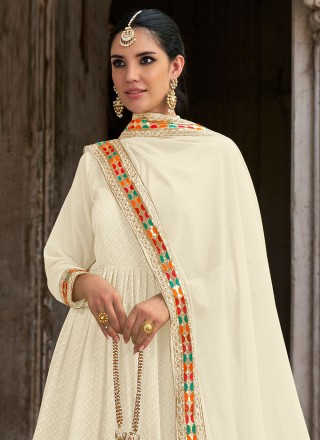 Salwar Suit Embroidered Georgette in Off White