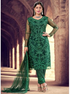Salwar Suit Embroidered Net in Green