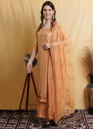 Salwar Suit Sequins Silk Blend in Beige