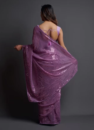 Saree Embroidered Georgette in Purple
