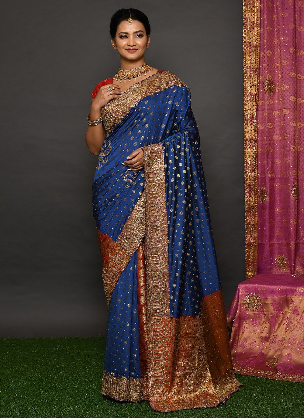 Saree Handwork Kanjivaram Silk in Navy Blue