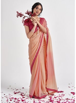 Saree Patch Border Georgette in Pink