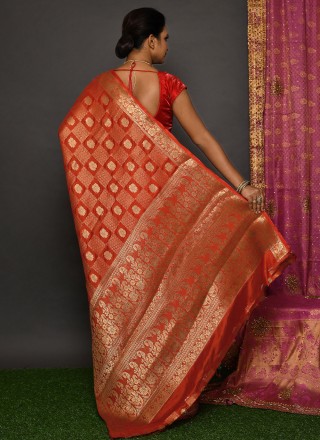 Saree Weaving Kanjivaram Silk in Rust