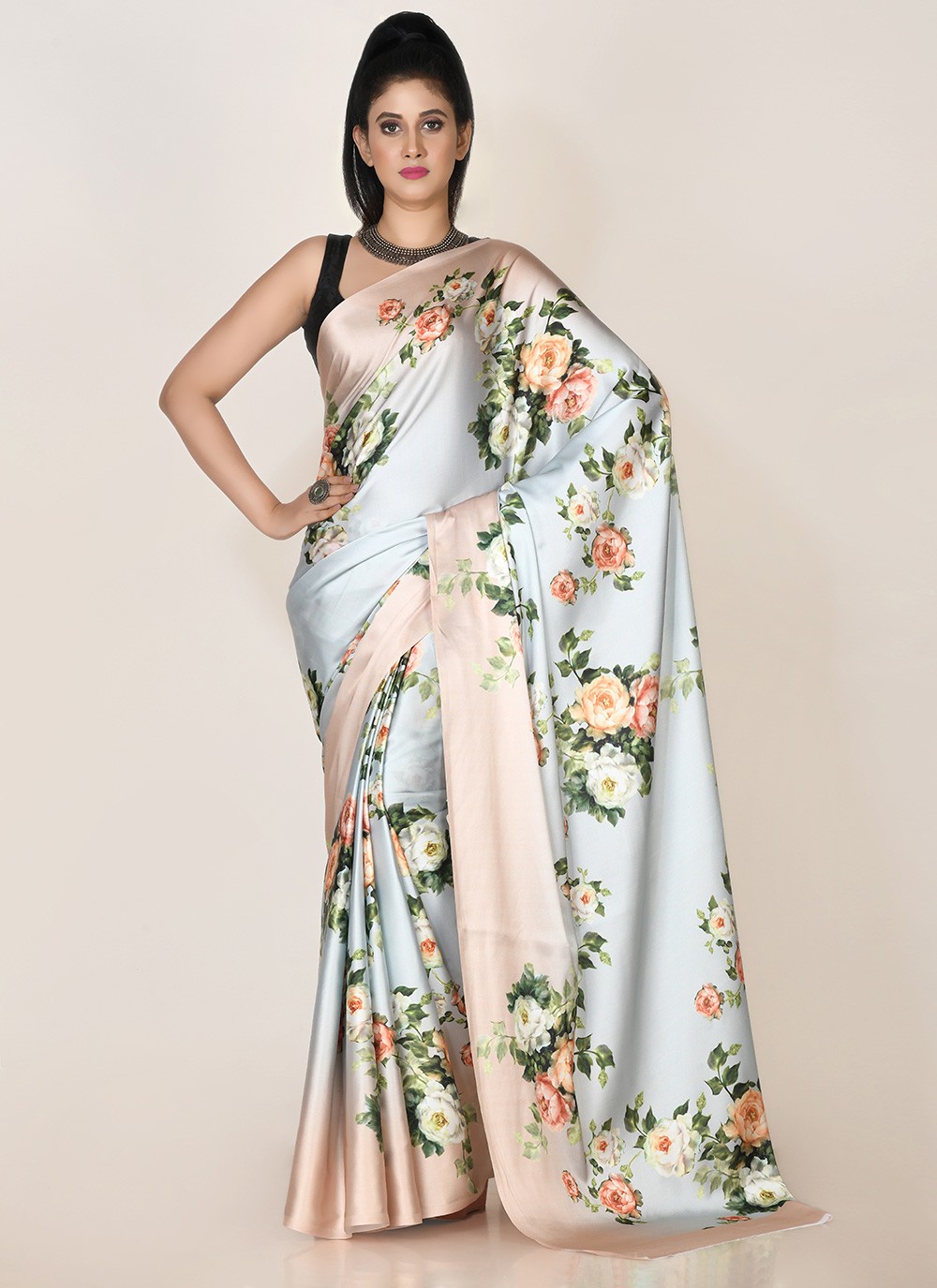 Buy Satin Sweetheart Neckline Digital Print Sarees Online for Women in USA