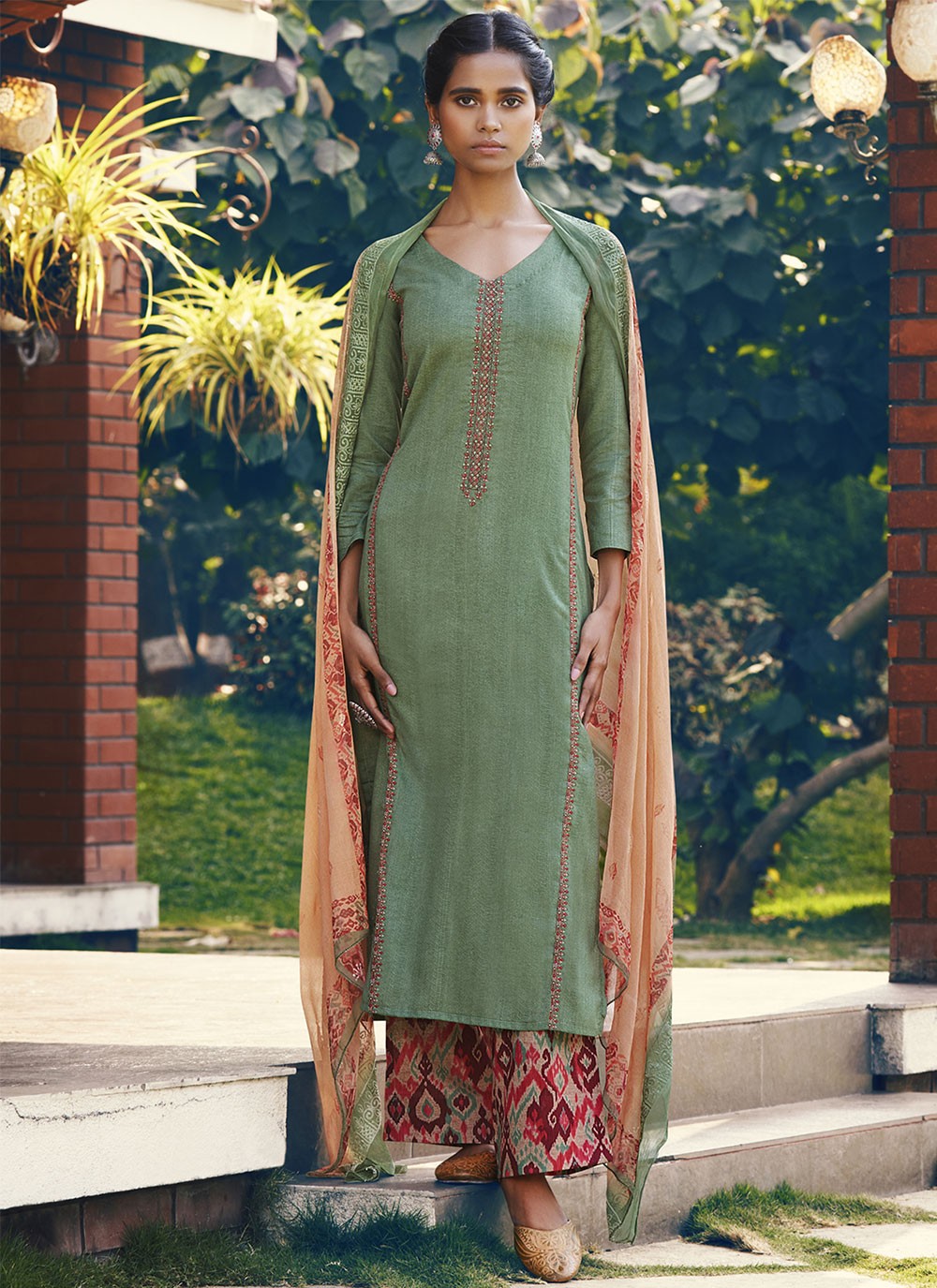 Satin Embroidered Green Designer Pakistani Salwar Suit