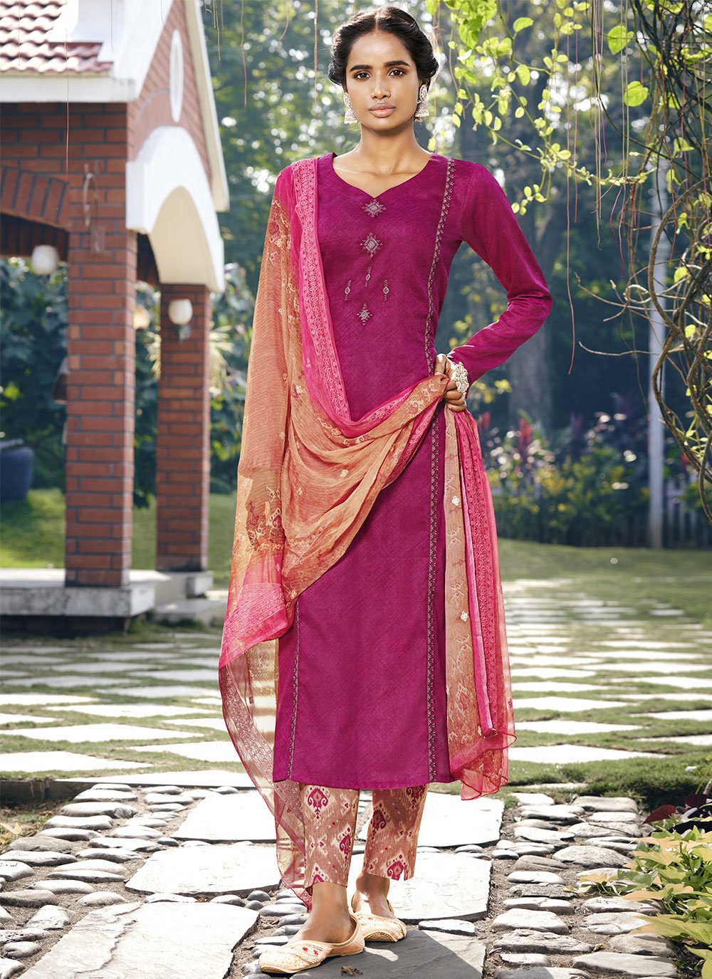 Satin Magenta Designer Pakistani Suit