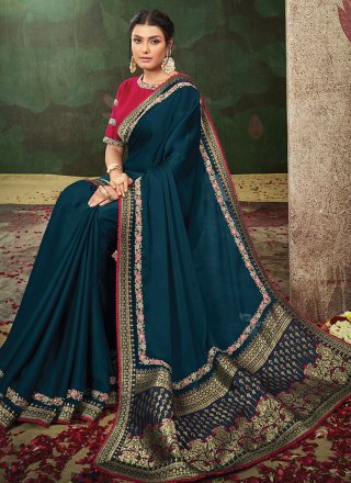Satin Silk Classic Saree in Blue