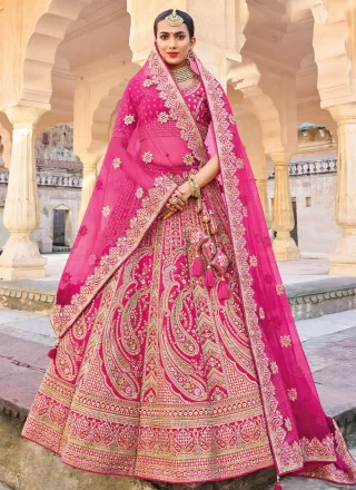 Divine Red Satin Silk Traditional Wear Plus Size Lehenga Choli -767194383