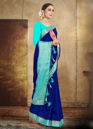 Satin Silk Navy Blue Woven Classic Saree