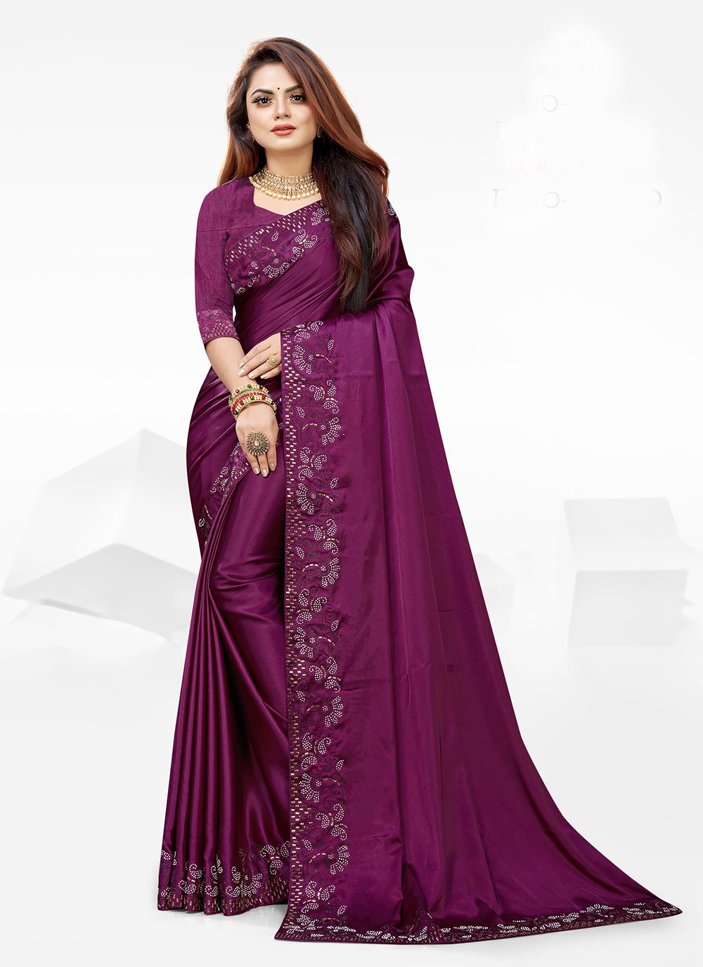 Satin Silk Purple Contemporary Style Saree