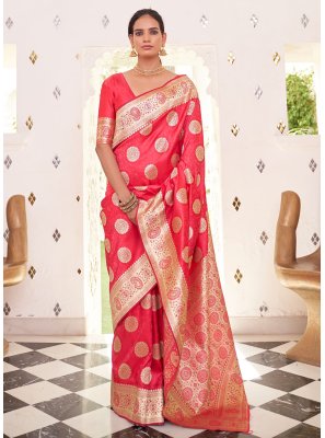 Satin Weaving Classic Designer Saree in Red