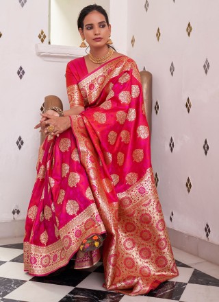 Satin Weaving Pink Classic Designer Saree
