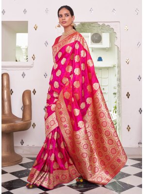 Satin Weaving Pink Classic Designer Saree