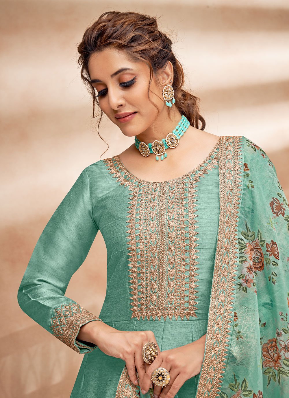 Sea Green Color Anarkali Salwar Kameez buy online