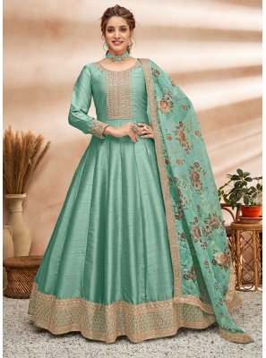 Sea Green Color Anarkali Salwar Kameez