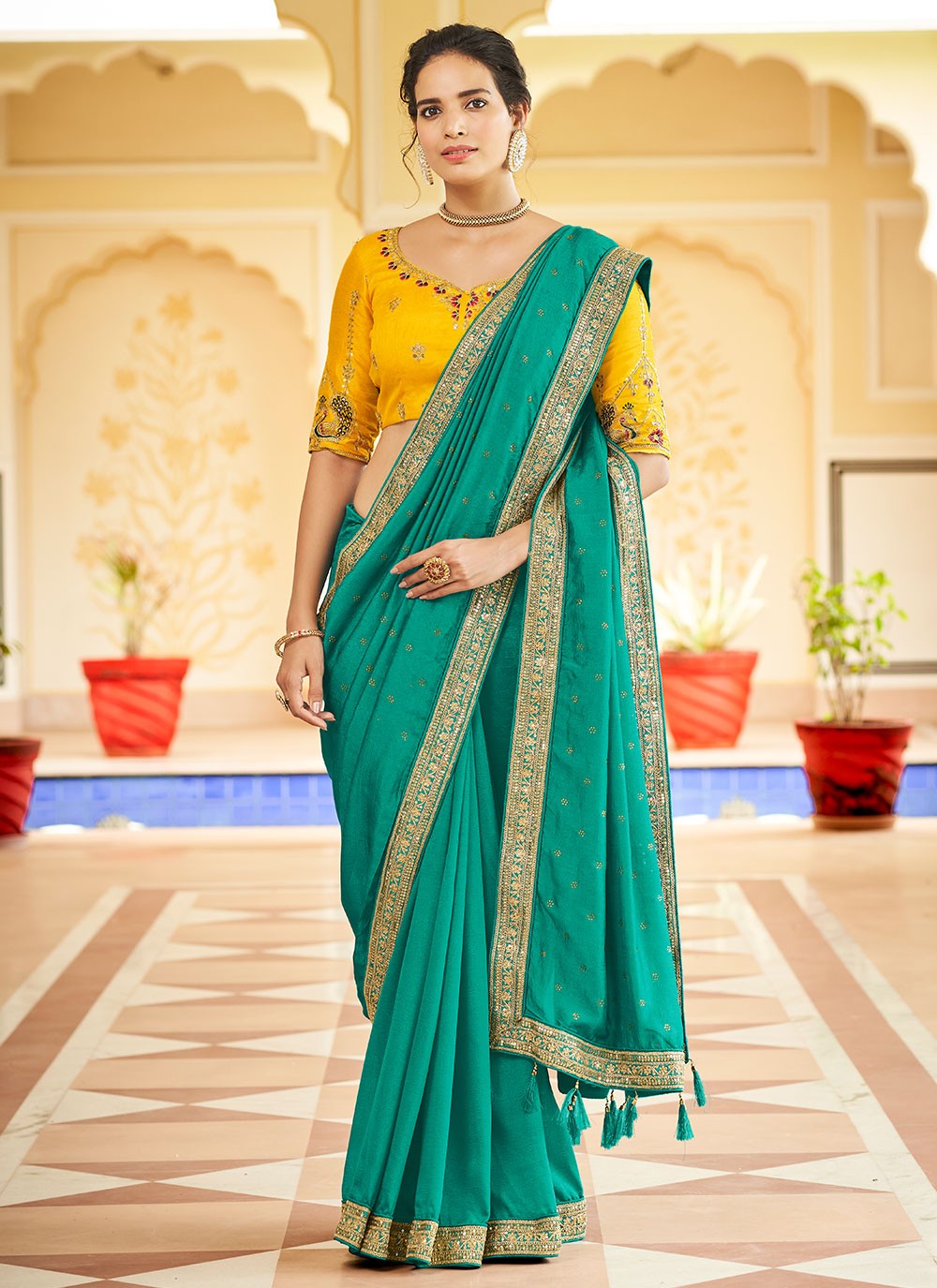 Buy Sea Green Sarees For Women Online – Koskii