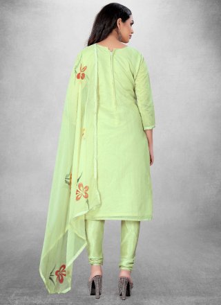 Sea Green Party Cotton Churidar Salwar Suit