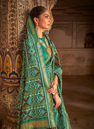 Sea Green Patola Silk  Weaving Classic Saree