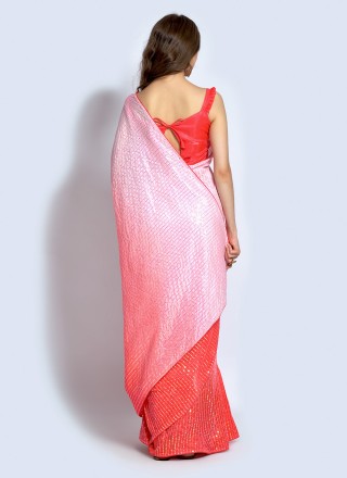 Sequins Georgette Red Shaded Saree
