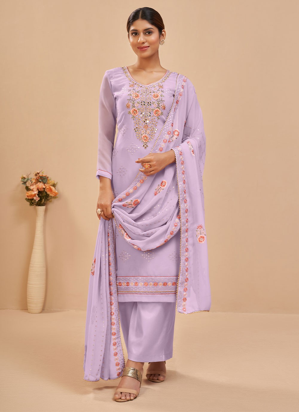 Sequins Lavender Designer Pakistani Suit 