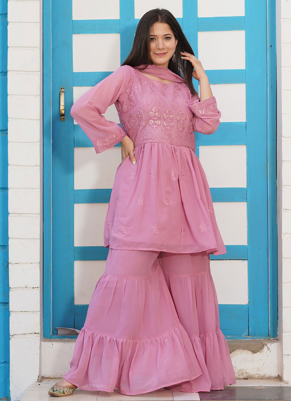 Sequins Pink Designer Palazzo Salwar Kameez