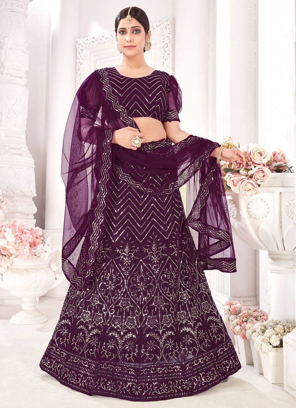 Sequins Purple Net Trendy Lehenga Choli