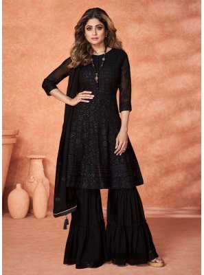 Shamita Shetty Pure Georgette Black Embroidered Designer Salwar Suit