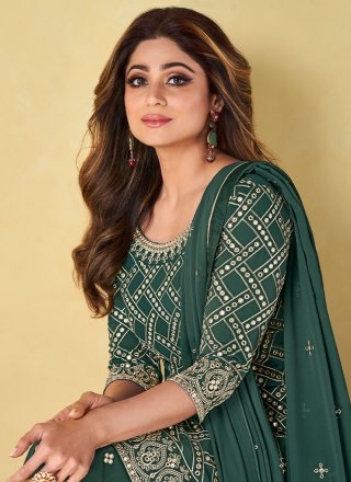 Shamita Shetty Pure Georgette Green Readymade Salwar Suit 