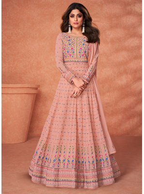 Shamita Shetty Pure Georgette Pink Embroidered Anarkali Salwar Suit