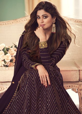 Shamita Shetty Purple Faux Georgette Floor Length Designer Suit