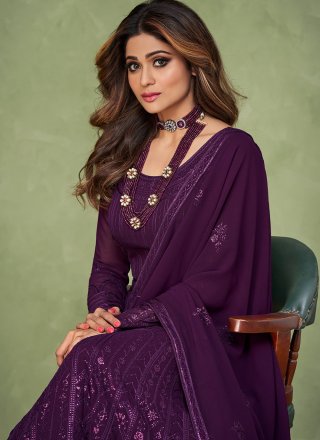 Shamita Shetty Purple Pure Georgette Readymade Salwar Kameez