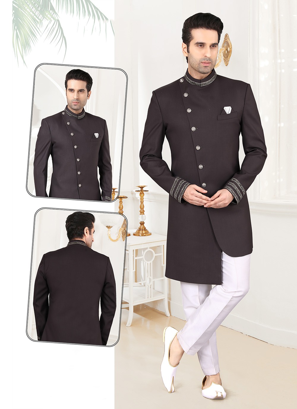 Sherwani Embroidered Imported in Black