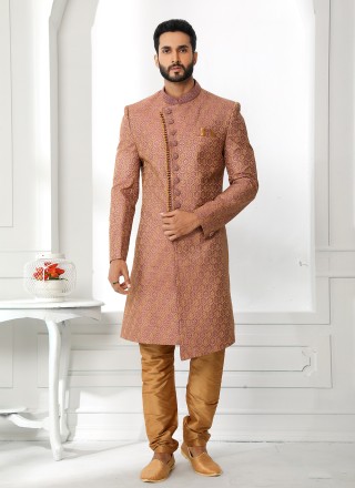 Sherwani Machine Embroidery  Art Silk in Maroon